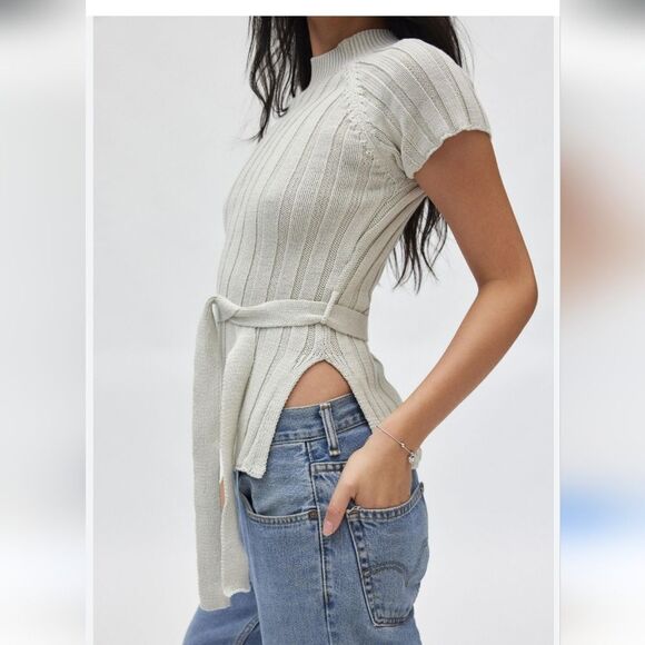 Silence + Noise grey rib-knit Mock Neck Tunic Sweater size M - Picture 5 of 5